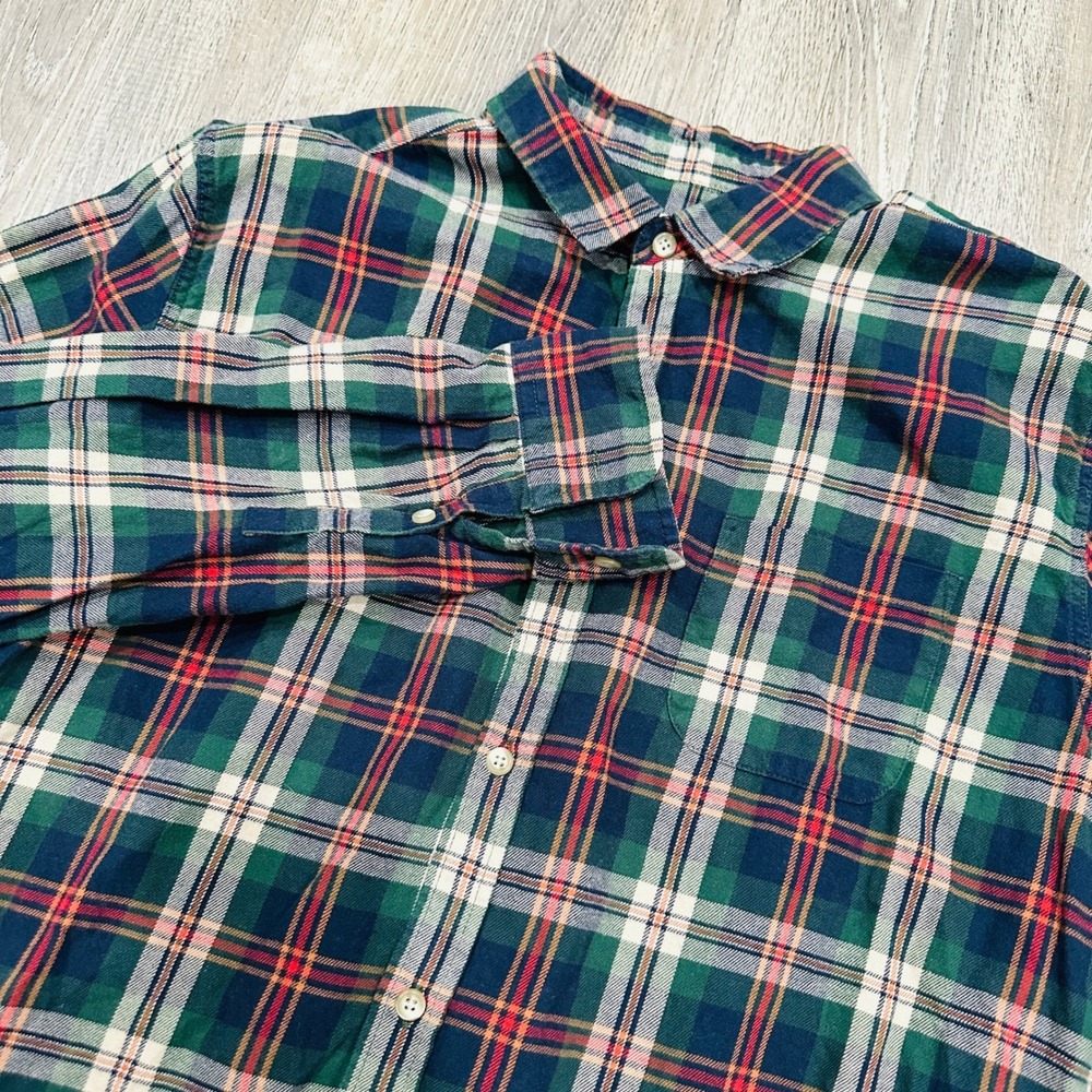 Marine Layer Shirt Mens L Green Plaid Organic Cotton Flannel‎ Button Down Shirt
